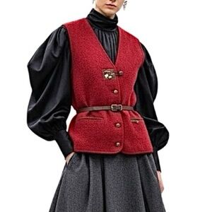 Vintage 90s boiled wool boxy oversized cottagecore Loden style red vest L